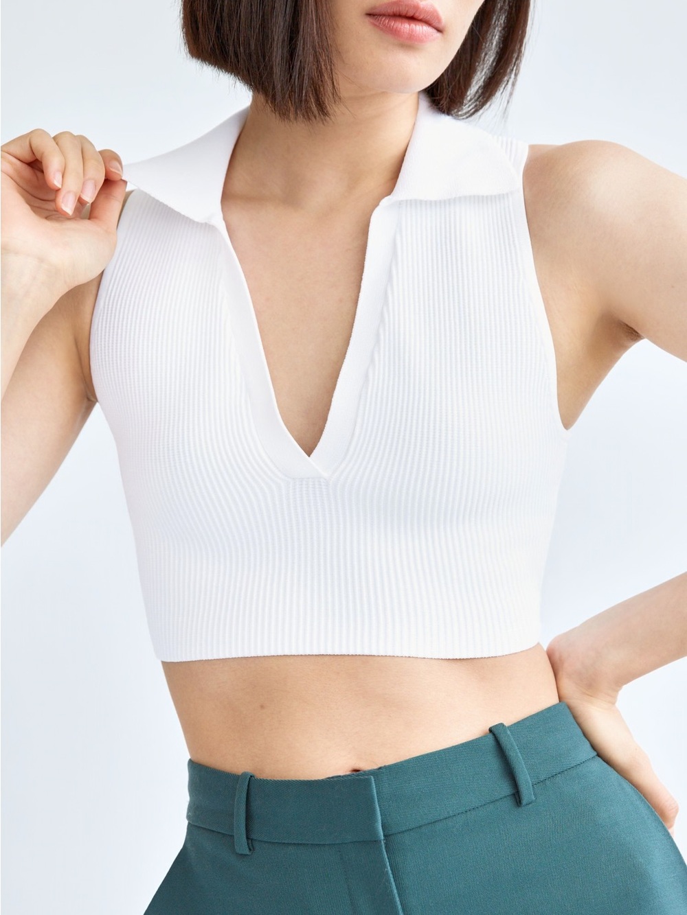 Aritzia Babaton Sz S Polo Sculpt Knit White Crop Top